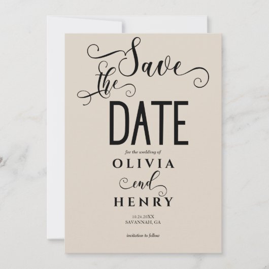 Romantischer Kalligrafie-Script-Foto QR-Code Save The Date (Vorderseite)