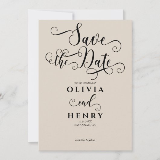 Romantischer Kalligrafie-Script-Foto QR-Code Save The Date (Vorderseite)