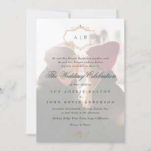 romantischer klassischer goldener Monogramm-Foto-H Einladung