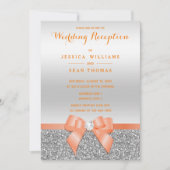 Romantischer Korallenbogen, Silver Glitzer Empfang Einladung (Vorderseite)