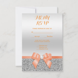 Romantischer Korallenbogen und silberner Glitter-R RSVP Karte