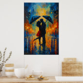 Romantischer Kuss im Regen Poster (Küche)