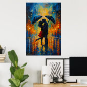 Romantischer Kuss im Regen Poster (Heimbüro)