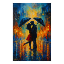 Romantischer Kuss im Regen