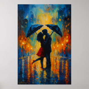 Romantischer Kuss im Regen Poster