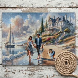 Romantischer Küsten-Cottage-Sonnenuntergangsspazie Schneidebrett