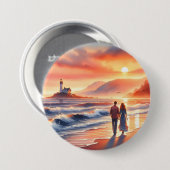 Romantischer Küsten-Sonnenuntergang-Leuchtturm-Spa Button (Vorne & Hinten)