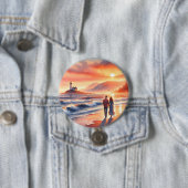 Romantischer Küsten-Sonnenuntergang-Leuchtturm-Spa Button (Beispiel)