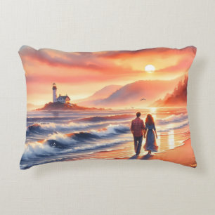 Romantischer Küsten-Sonnenuntergang-Leuchtturm-Spa Dekokissen