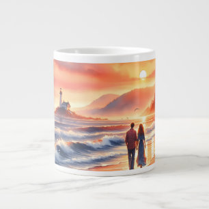 Romantischer Küsten-Sonnenuntergang-Leuchtturm-Spa Jumbo-Tasse