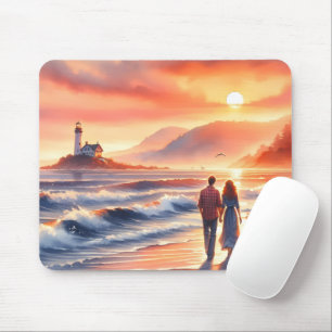 Romantischer Küsten-Sonnenuntergang-Leuchtturm-Spa Mousepad