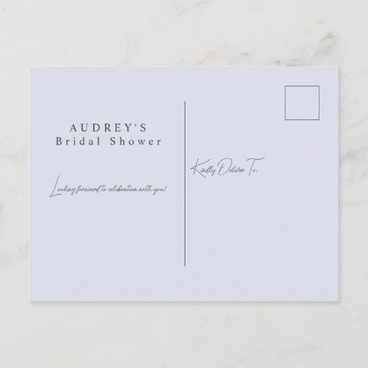 Romantischer Lavendel Brautparty Einladungspostkarte (Rückseite)