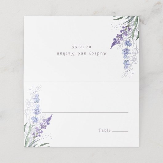 Romantischer Lavendel Platzkarte (Außenseite Aufgefaltet)