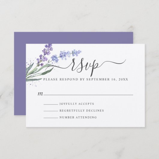 Romantischer Lavendel RSVP Karte (Vorne/Hinten)