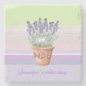 Romantischer Lavendel und Name auf gestreiftem Pas Steinuntersetzer (Vorderseite)