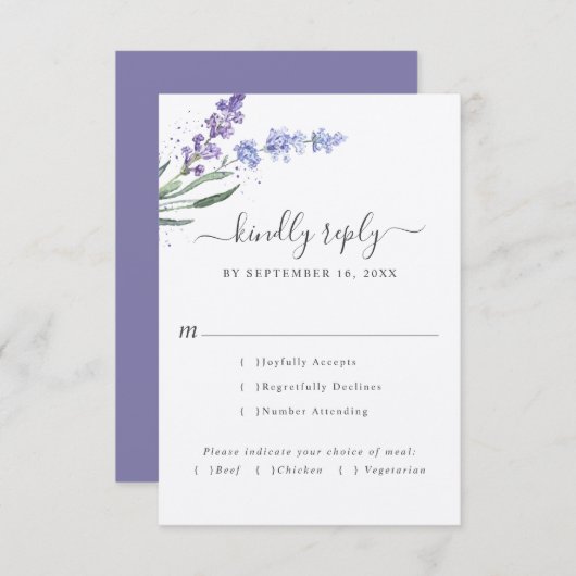 Romantischer Lavendel | Wahl des Essens RSVP Karte (Vorne/Hinten)