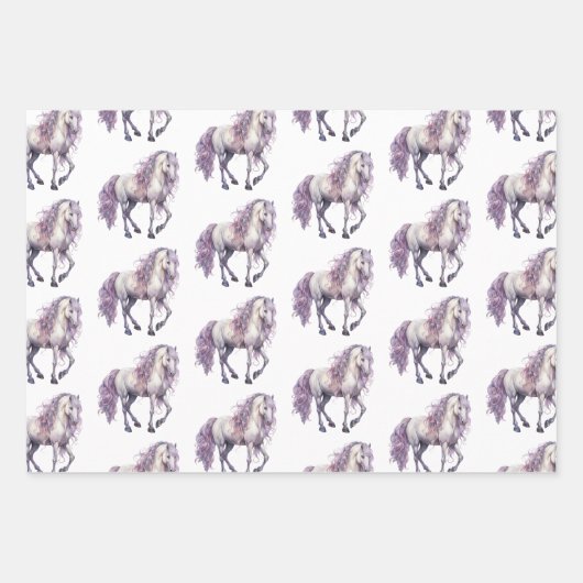 Romantischer Lavendel Weißes Pferd Streifen Geburt Geschenkpapier Set (Vorderseite 2)