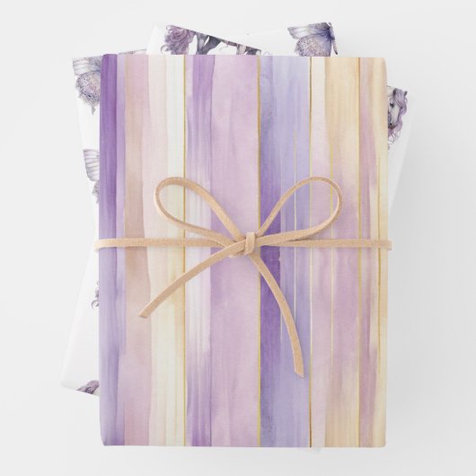 Romantischer Lavendel Weißes Pferd Streifen Geburt Geschenkpapier Set (Beispiel)