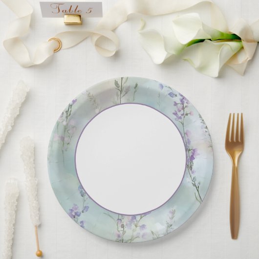 Romantischer Lavendelblumen-Garten-Brautabschied Pappteller (Hochzeit)