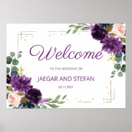 Romantischer Lavender Blue Floral Wedding Begrüßun Poster