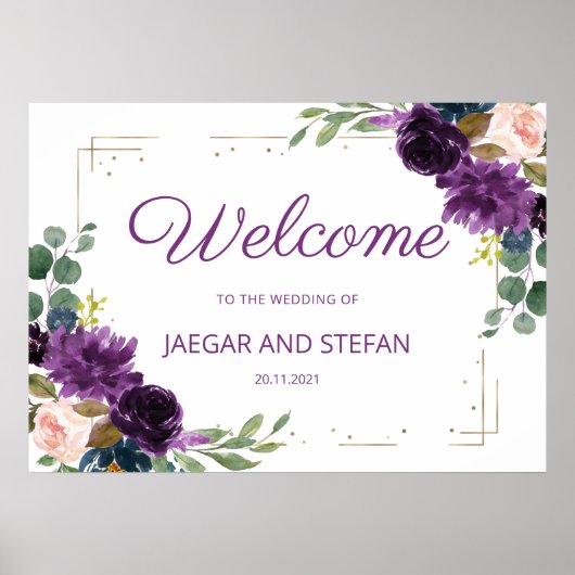 Romantischer Lavender Blue Floral Wedding Begrüßun Poster (Vorne)