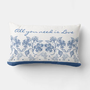 Romantischer Liebestext Indigo-Blauer Blumenrand Lendenkissen