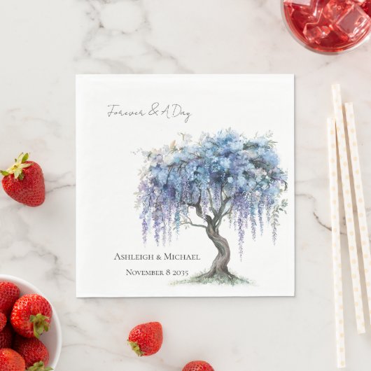 Romantischer lila blühender Hochzeitsbaum Serviette (Beispiel)