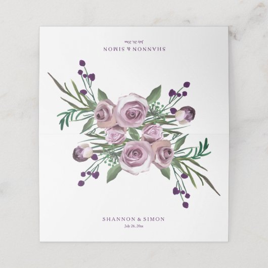 Romantischer Lila Blumenplatz Platzkarte (Außenseite Aufgefaltet)