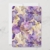 Romantischer Lila Golden Iris Floral Geburtstag Einladung (Rückseite)