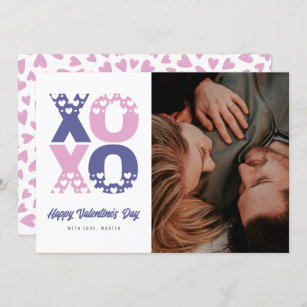 Romantischer Lila rosa XOXO Foto Valentinstag Feiertagskarte
