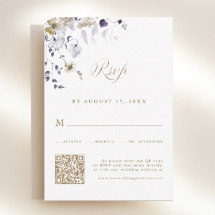 Romantischer lila weiß goldener Blumen-Hochzeits-Q RSVP Karte