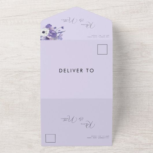 Romantischer Lilac Lavender Floral Qr Code Hochzei All In One Einladung (Außenbereich)