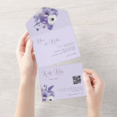 Romantischer Lilac Lavender Floral Qr Code Hochzei All In One Einladung (Abreißen)