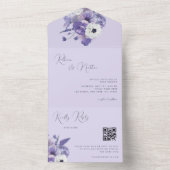 Romantischer Lilac Lavender Floral Qr Code Hochzei All In One Einladung (Innen Boden)