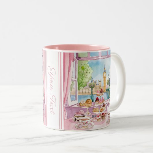 Romantischer Londoner Kaffee Tee & Cake Pink Wasse Zweifarbige Tasse (VorderseiteRechts)