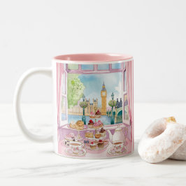 Romantischer Londoner Kaffee Tee & Cake Pink Wasse Zweifarbige Tasse