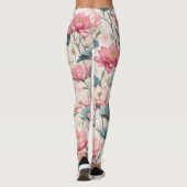Romantischer Lotus in Rosa, Creme und Weich Grün Leggings (Rückseite)