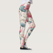 Romantischer Lotus in Rosa, Creme und Weich Grün Leggings (Rechts)