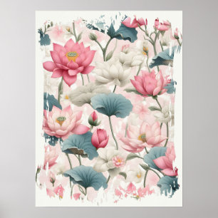 Romantischer Lotus in Rosa, Creme und Weich Grün Poster