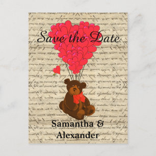 Romantischer lustiger Teddybär Save the Date Ankündigungspostkarte