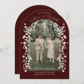Romantischer Maroon Floral Arch Save the Date Einladung (Vorne/Hinten)