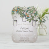 Romantischer Mason Jar Aquamarin Aqua Coral Einladung (Stehend Vorderseite)