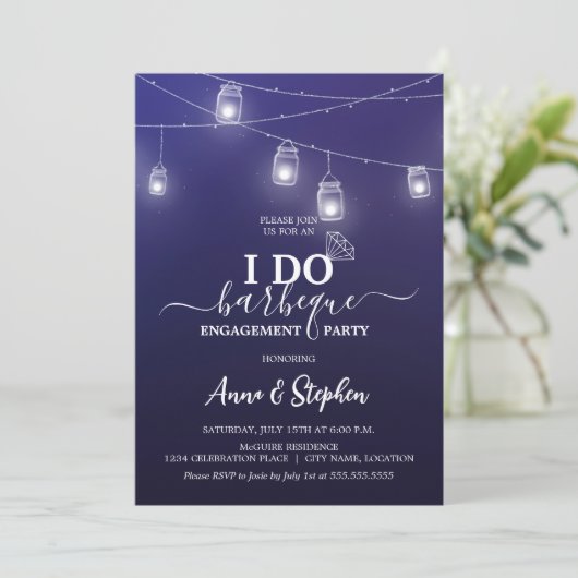 Romantischer Mason Jar Light I GRILLEN Engagement  Einladung (Stehend Vorderseite)