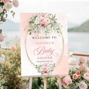 Romantischer minimalistischer Rosé-Blumen-Babyshow Poster