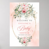 Romantischer minimalistischer Rosé-Blumen-Babyshow Poster (Vorne)
