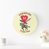 Romantischer mit Monogramm Zebra personalisiert Große Wanduhr (Zuhause)