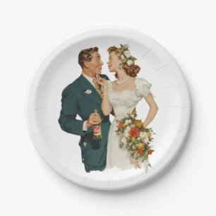 Romantischer Moment eines Vintage-Brautpaares Pappteller