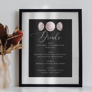 Romantischer Mond   Black Wedding Bar Drinks Menu  Poster