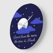Romantischer Mond mit Sternen Große Wanduhr (Winkel)