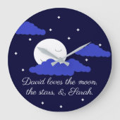 Romantischer Mond mit Sternen Große Wanduhr (Vorderseite)